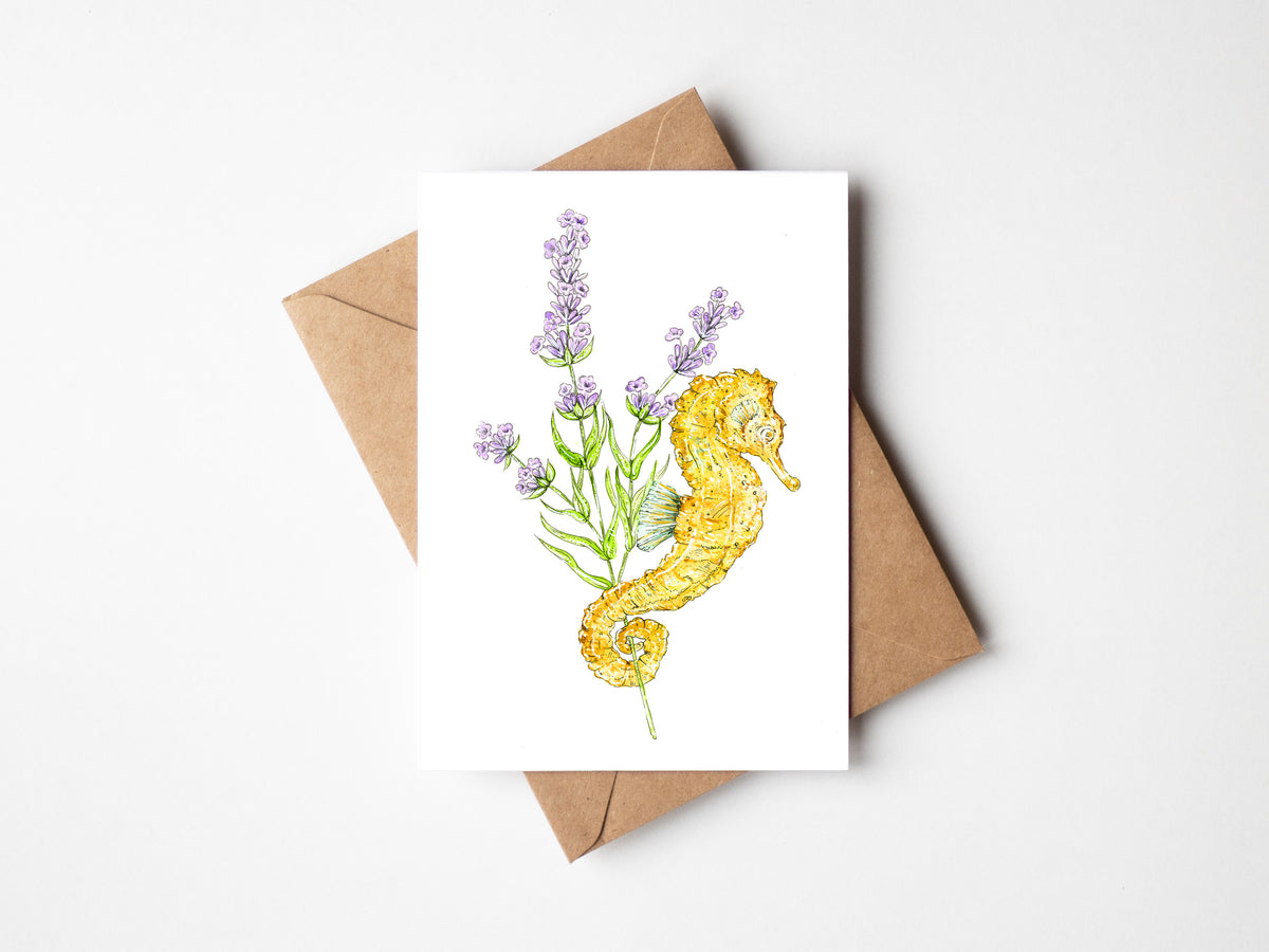 Seahorse & Lavender Greeting Card